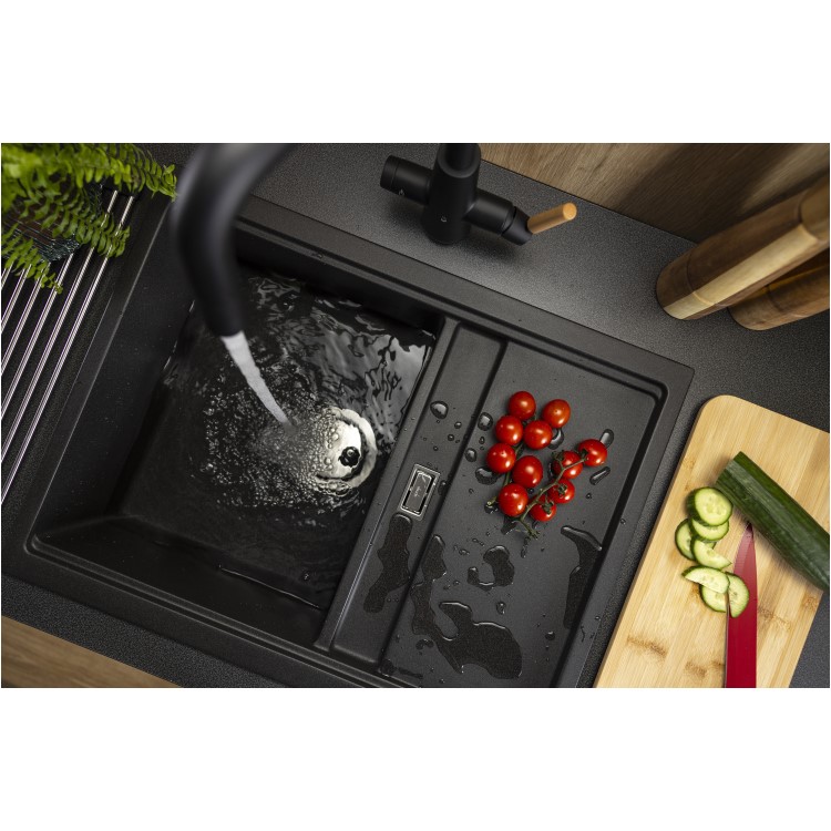 Abode Synchronist 1.25 Bowl Inset / Undermount Black Granite Kitchen Sink