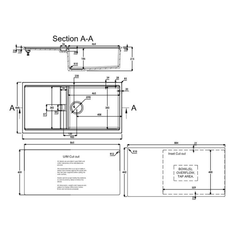 Abode Synchronist 1.25 Bowl Inset / Undermount White Granite Kitchen Sink