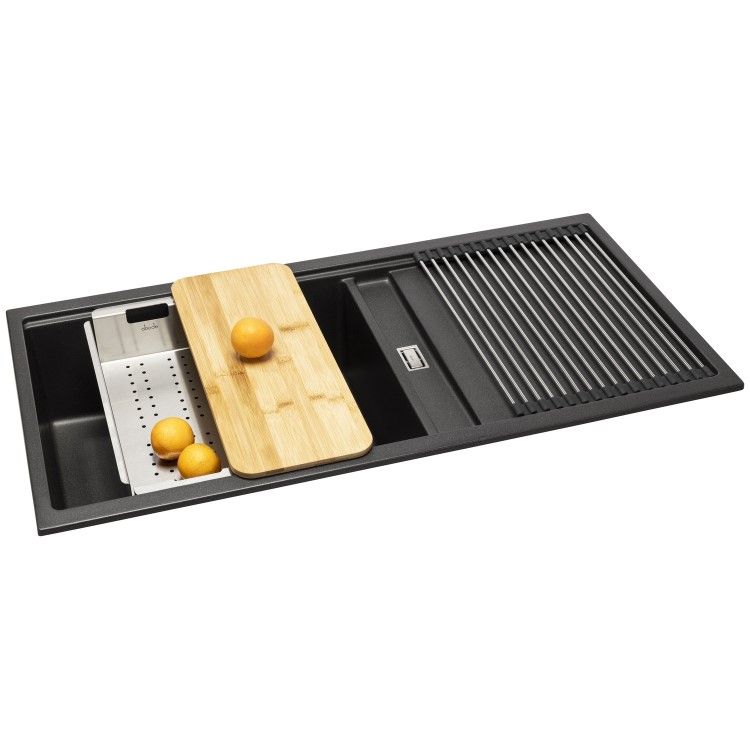 Abode Synchronist 1.25 Bowl Inset / Undermount Black Granite Kitchen Sink