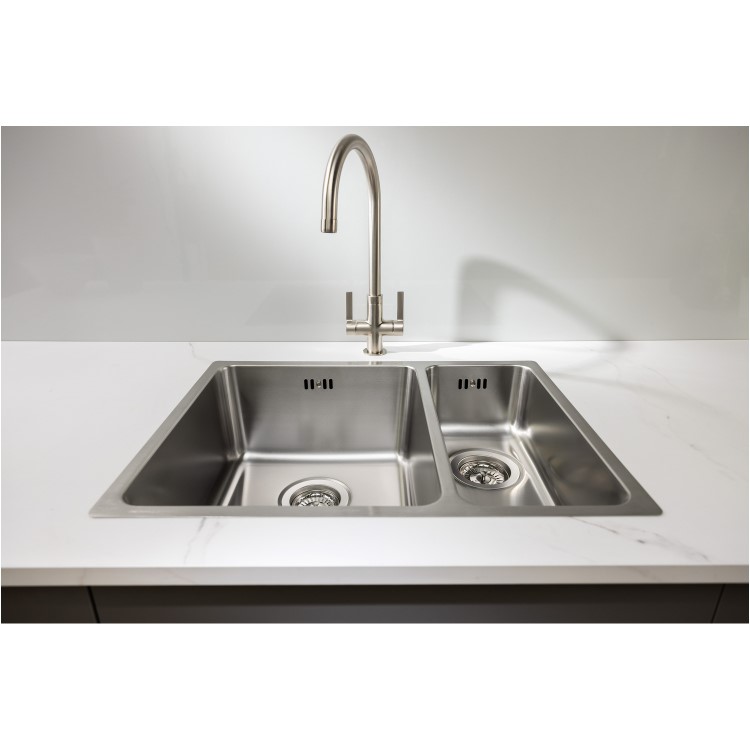 Abode Matrix R25 Left Hand 1.5 Bowl Inset / Undermount Brushed Stainless Steel Kitchen Sink