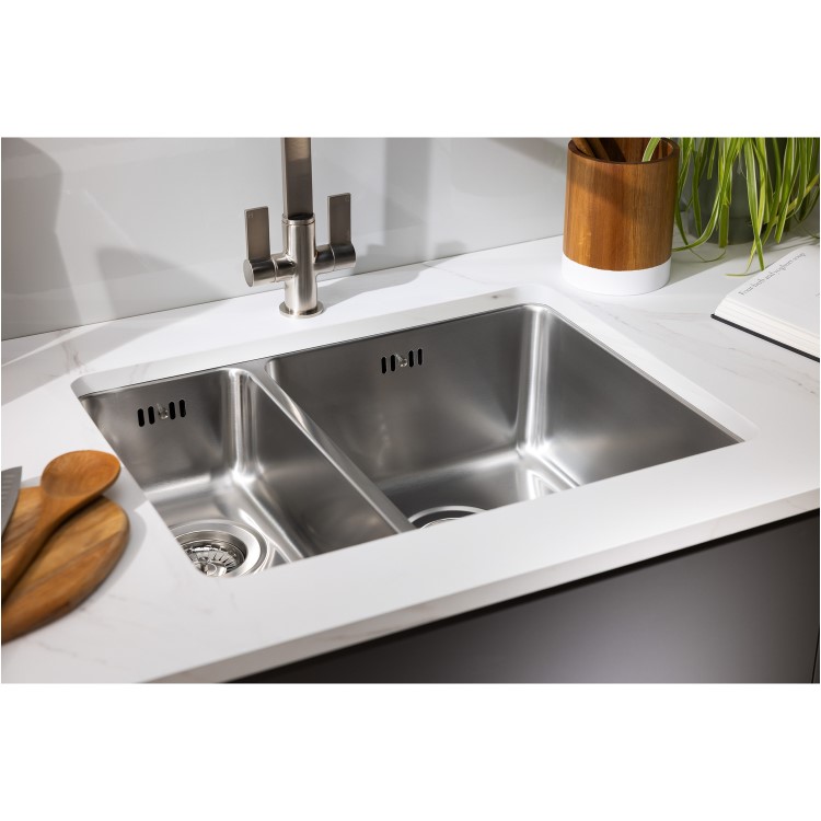 Abode Matrix R25 Right Hand 1.5 Bowl Inset / Undermount Brushed Stainless Steel Kitchen Sink