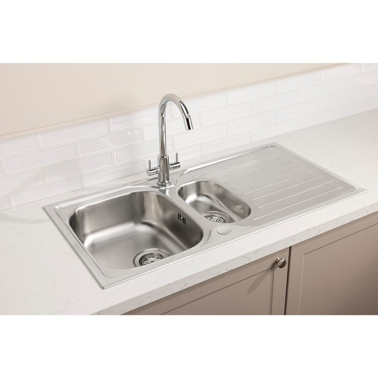 Abode Stria 1.5 Bowl Inset Stainless Steel Kitchen Sink