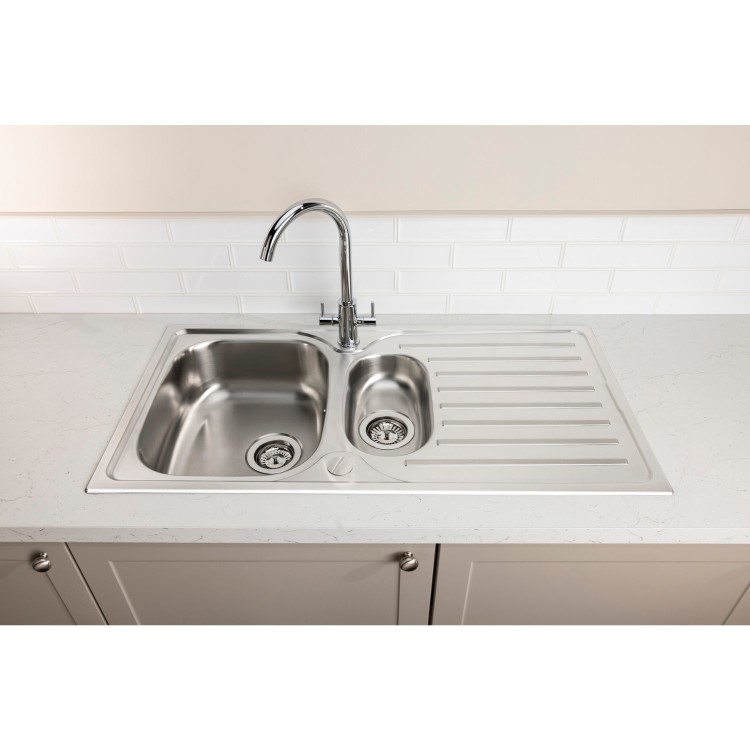 Abode Stria 1.5 Bowl Inset Stainless Steel Kitchen Sink