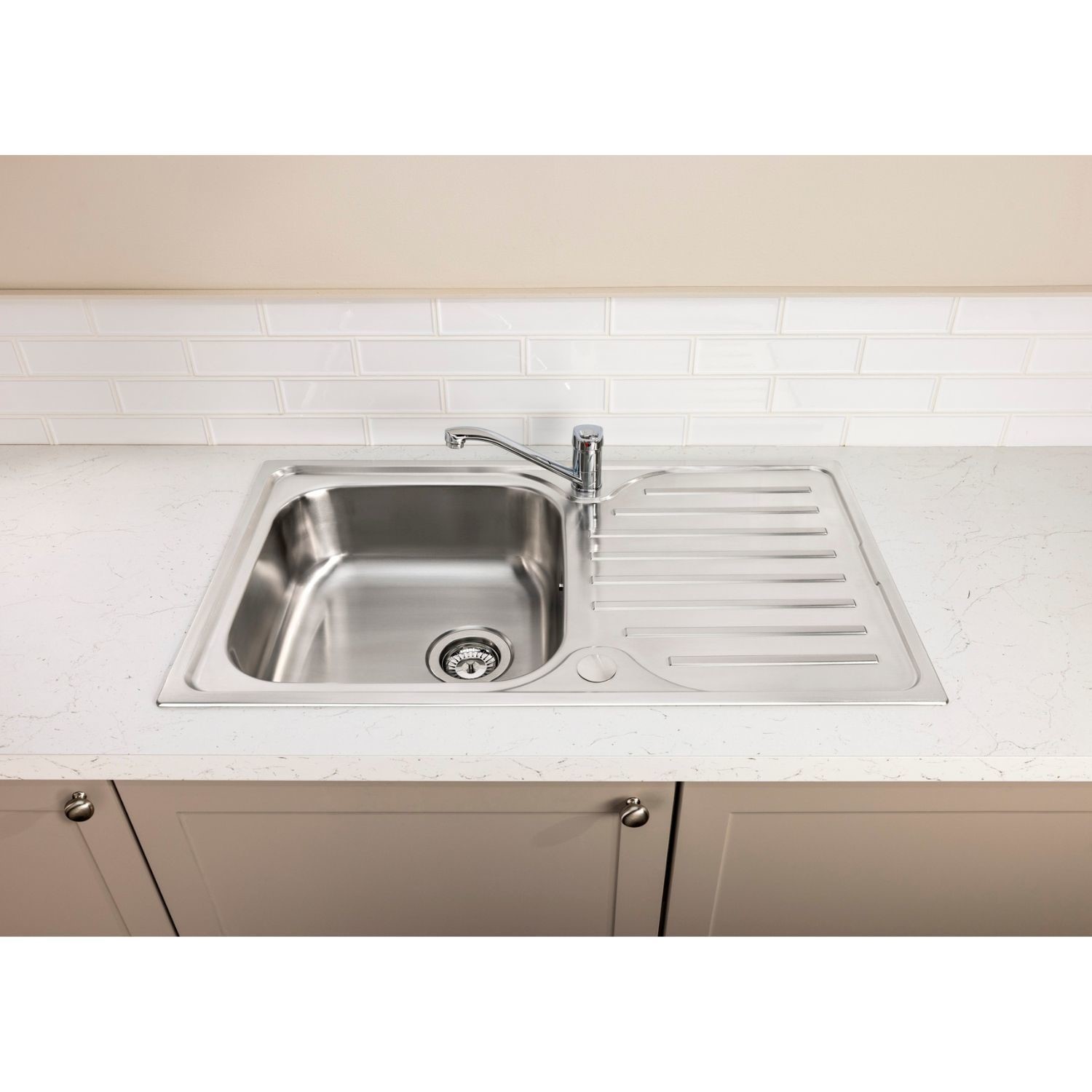 Stria 1.0 Bowl Inset Stainless Steel Kitchen Sink Mini Hilton Chrome Tap Pack