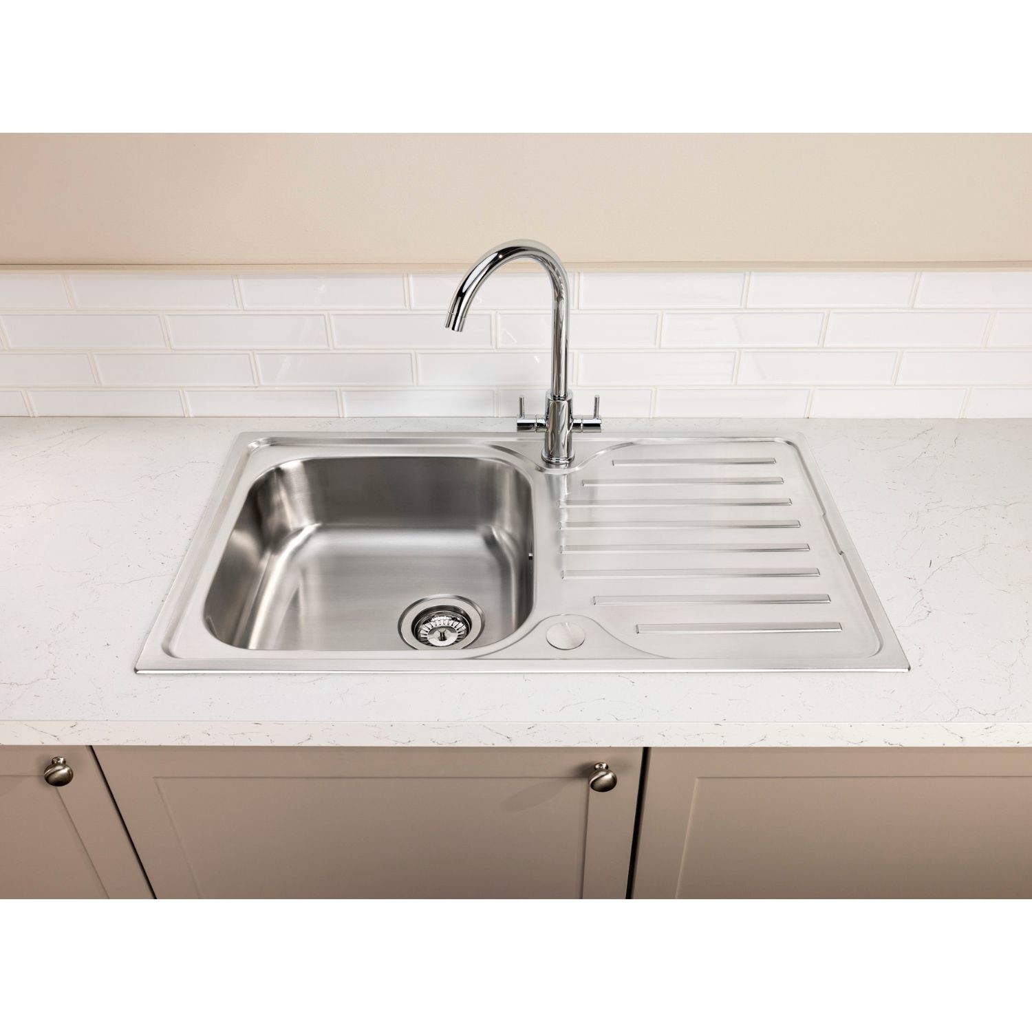 Stria 1.0 Bowl Inset Stainless Steel Kitchen Sink Marido Mixertap Chrome Tap Pack
