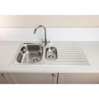 Abode Stria 1.5 Bowl Inset Stainless Steel Kitchen Sink with Marido Mixertap Chrome Tap Pack