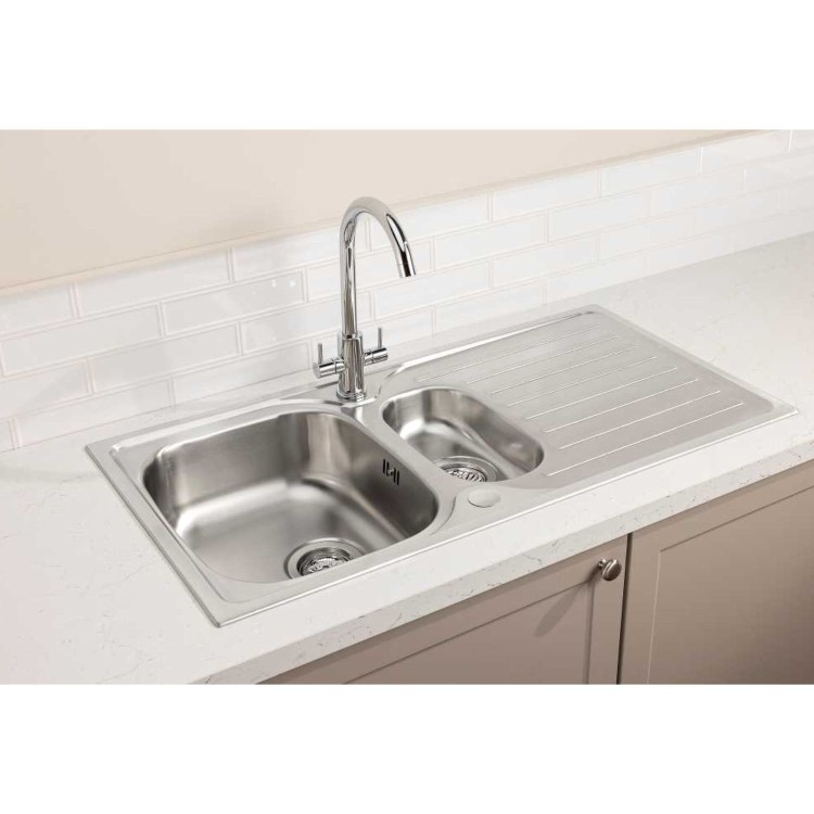Abode Stria 1.5 Bowl Inset Stainless Steel Kitchen Sink with Marido Mixertap Chrome Tap Pack