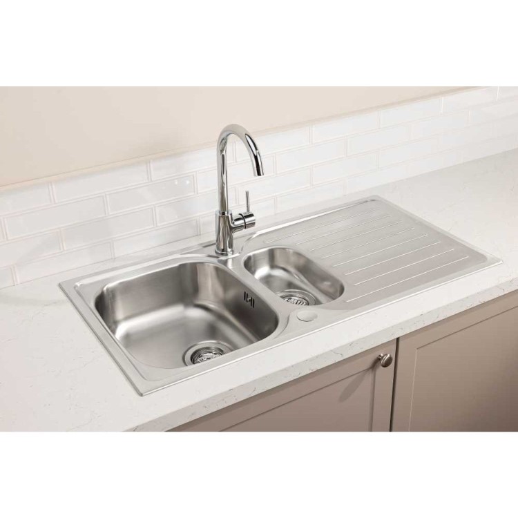 Abode Stria 1.5 Bowl Inset Stainless Steel Kitchen Sink with Nico Single Lever Chrome Tap Pack