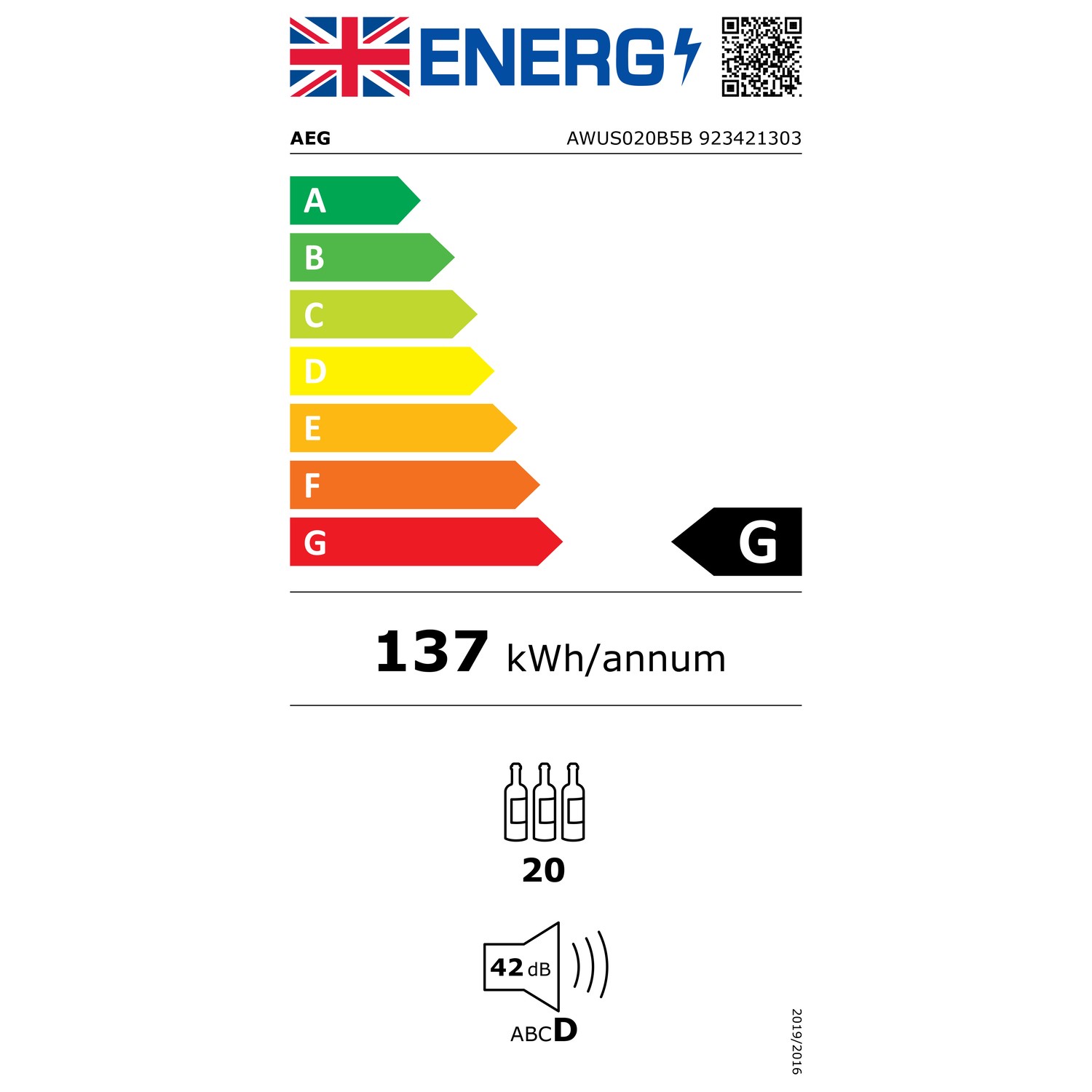 AEG 5000 Series 18 Bottle Capacity Single Zone Builtin Wine Cooler