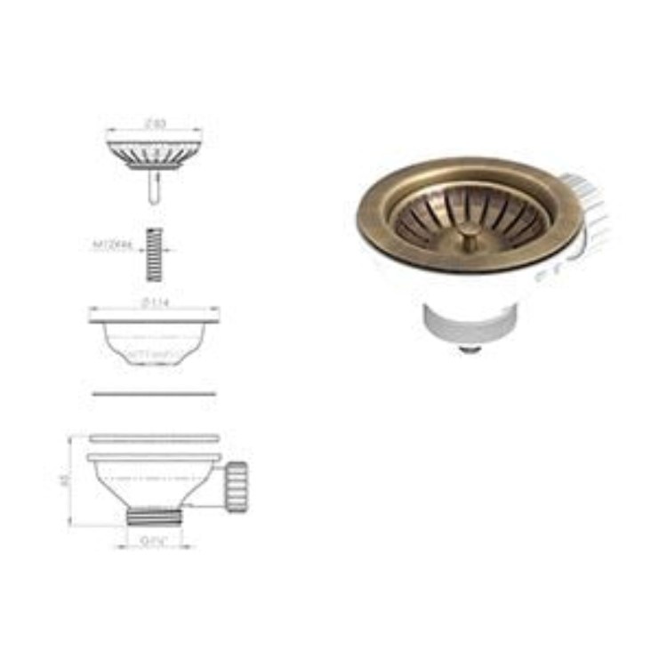 Abode 90mm Manual Basket Strainer Waste - Antique Brass