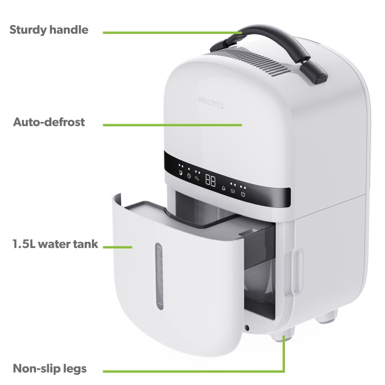 Refurbished electriQ Aqua-Dry 5L Compact Compressor Dehumidifier with Anti-Odour Filter - White