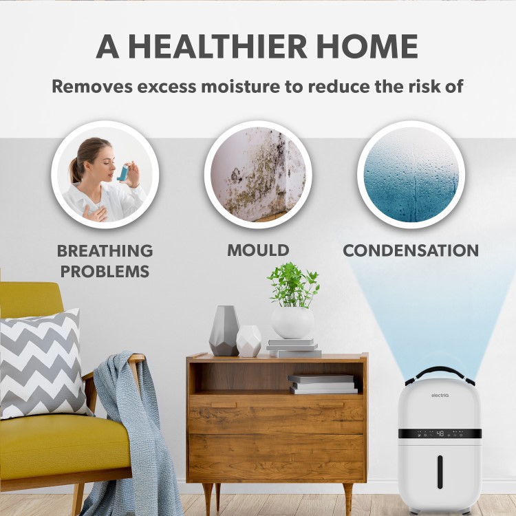 Refurbished electriQ Aqua-Dry 5L Compact Compressor Dehumidifier with Anti-Odour Filter - White