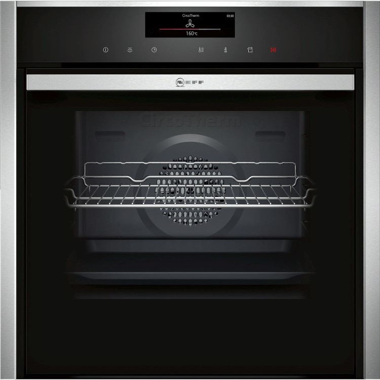 Neff B48FT78H0B N90 Multifunction Single Oven With FullSteam & SLIDE&HIDE Door - Black With Steel Tr