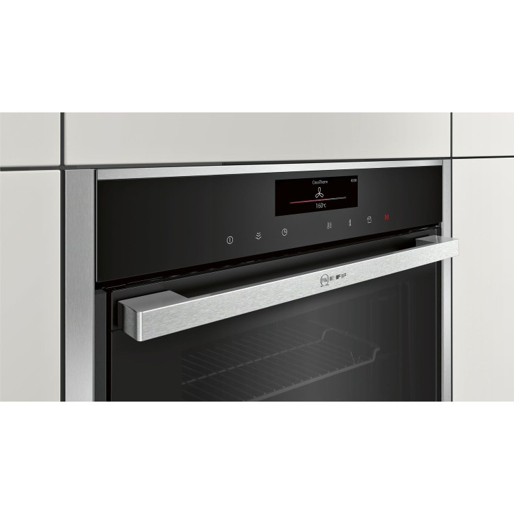 Neff B48FT78H0B N90 Multifunction Single Oven With FullSteam & SLIDE&HIDE Door - Black With Steel Tr
