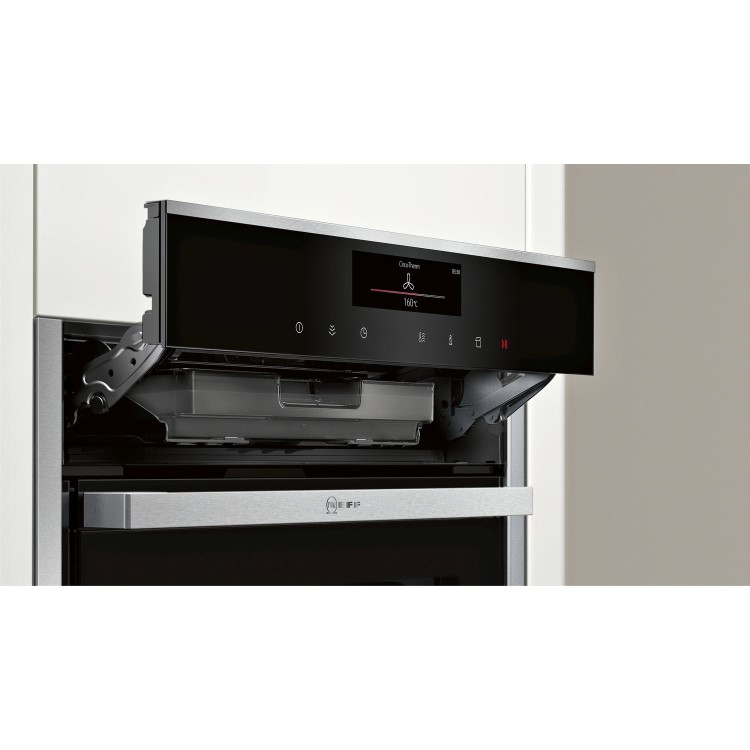 Neff B48FT78H0B N90 Multifunction Single Oven With FullSteam & SLIDE&HIDE Door - Black With Steel Tr