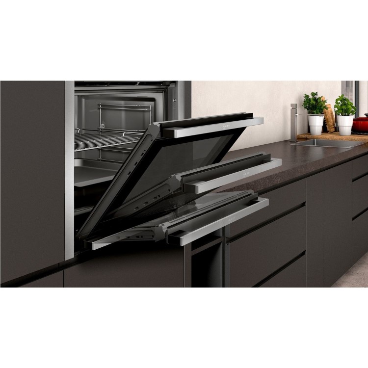 Refurbished Neff N50 Slide & Hide Electric Single Oven with added Steam Function and Catalytic Cleaning - Stainless Steel