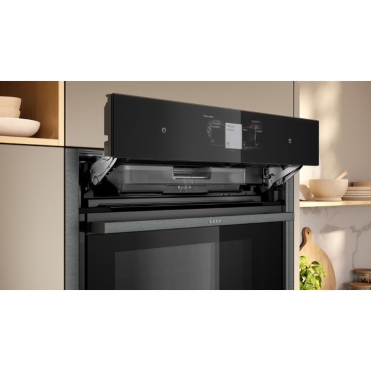 Neff N90 Slide & Hide Electric Single Oven with Steam - Black