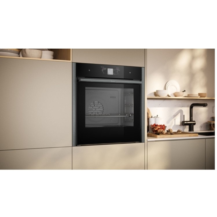 Neff N90 Slide & Hide Electric Single Oven with Steam - Black