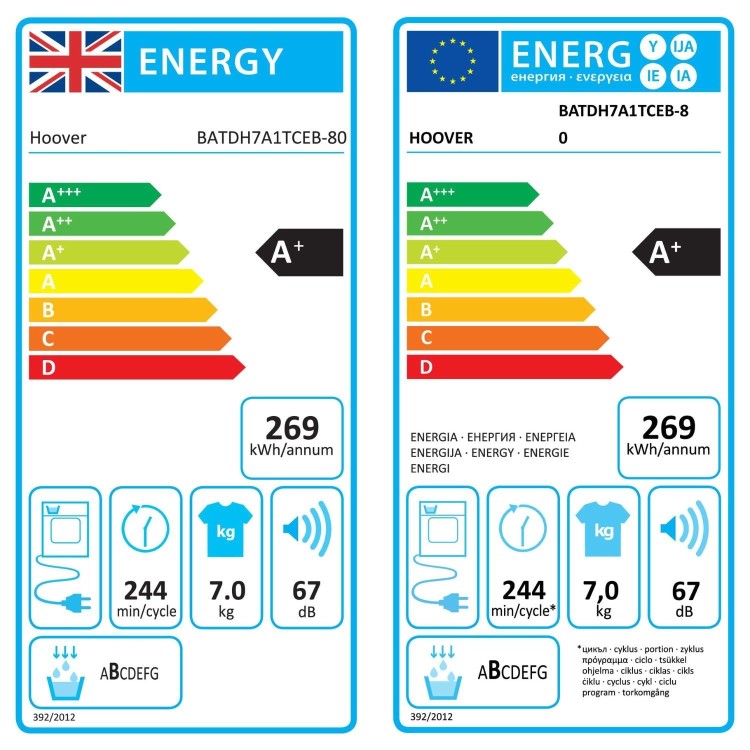 Hoover H-Dry 300 7kg Integrated Heat Pump Tumble Dryer - Black