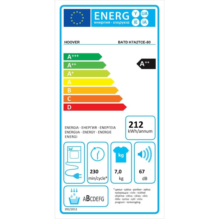 Hoover H-Dry 300 7kg Integrated Heat Pump Tumble Dryer - White