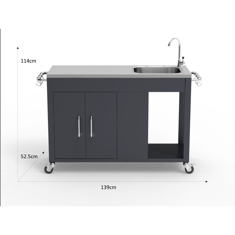 Boss Grill BBQ Serving Trolley with Sink and Utensil Hooks