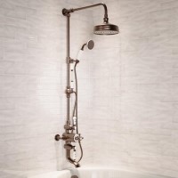 Brushed Bronze Traditional Thermostatic Bath Mixer Shower Set with Bath Filler Spout - Slide Rail Kit & Hand Shower - Camden