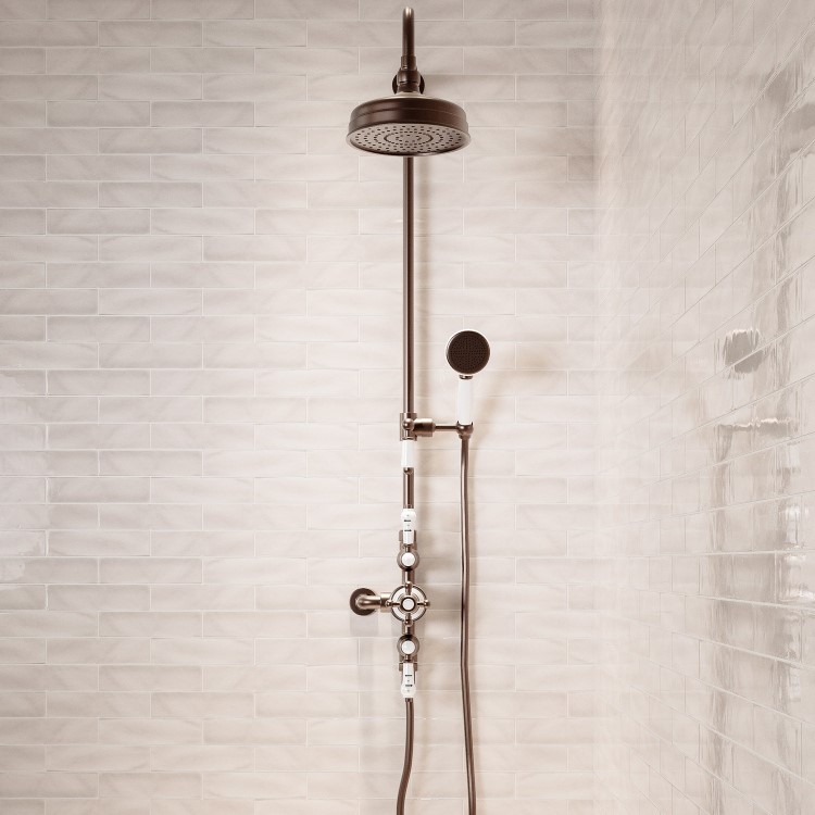 Brushed Bronze Traditional Thermostatic Mixer Shower Set with Slide Rail Kit & Hand Shower - Camden