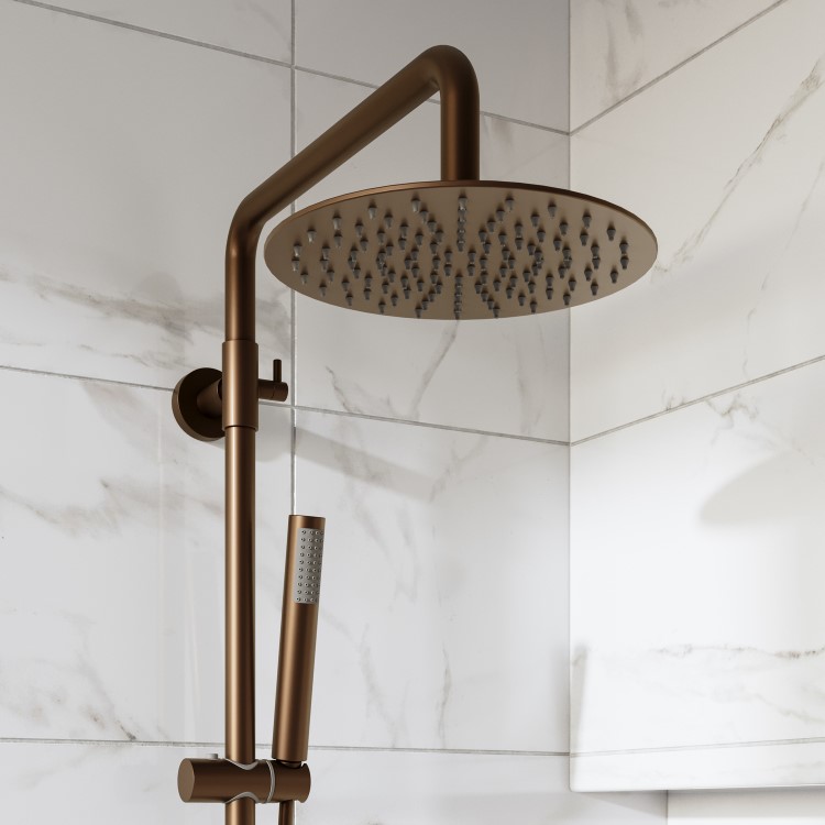 Brushed Bronze Thermostatic Bar Mixer Shower Set with Slide Rail Kit & Pencil Hand Shower - Arissa