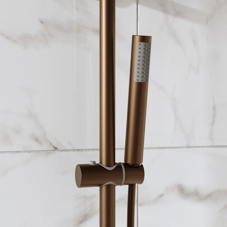 Brushed Bronze Thermostatic Bar Mixer Shower Set with Slide Rail Kit & Pencil Hand Shower - Arissa