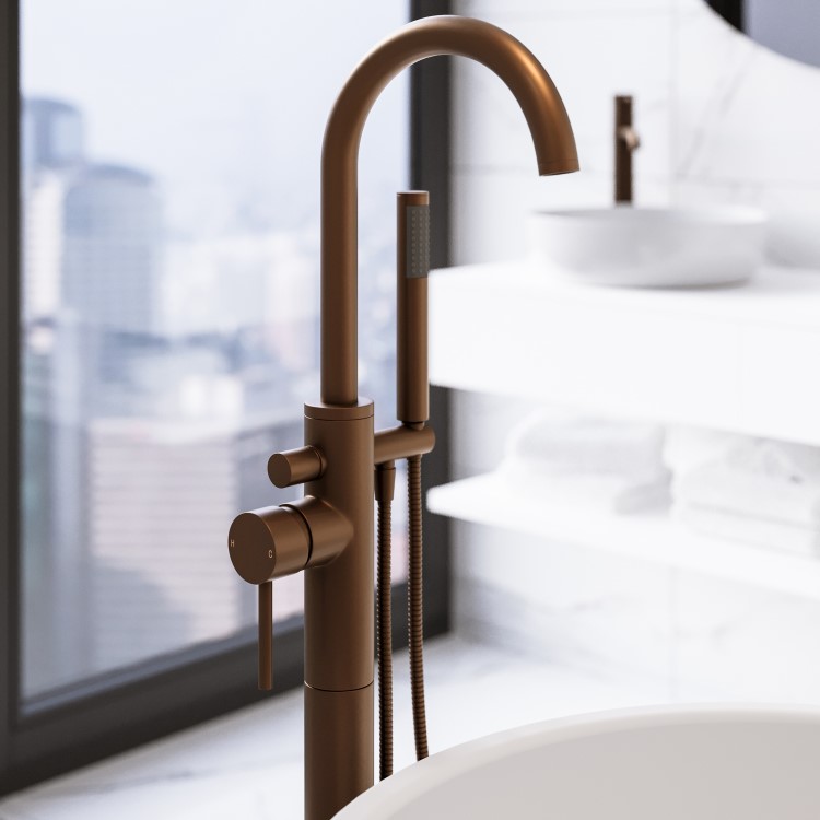 Brushed Bronze Freestanding Bath Shower Mixer Tap - Arissa