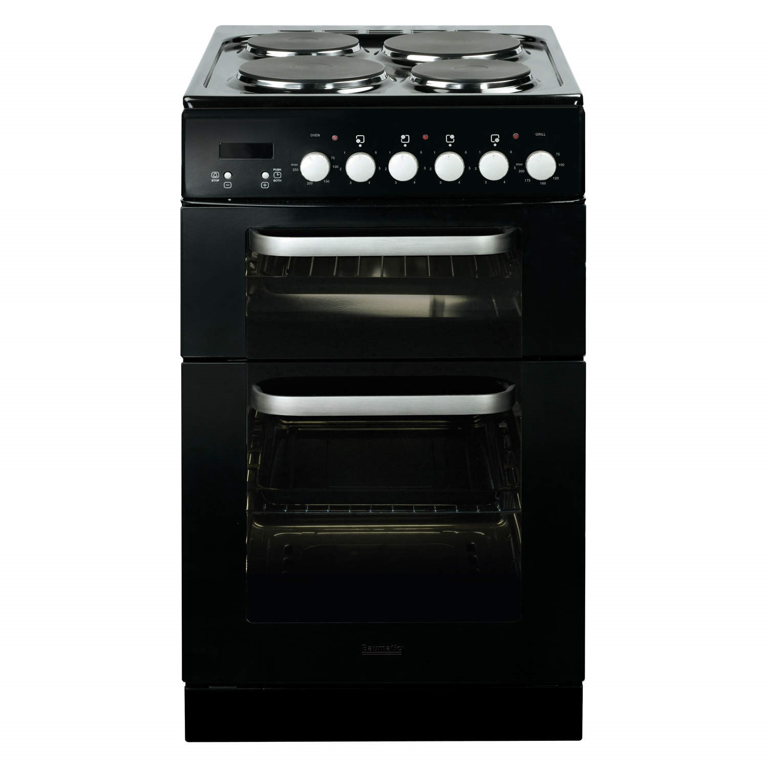 Baumatic BCE520BL Dual Cavity Black 50cm Wide Electric Cooker