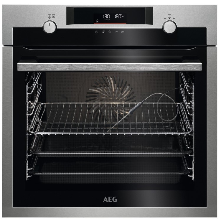 Refurbished AEG 6000 Series BCE556060M 60cm Single Built In Electric Oven with Food Sensor Stainless Steel