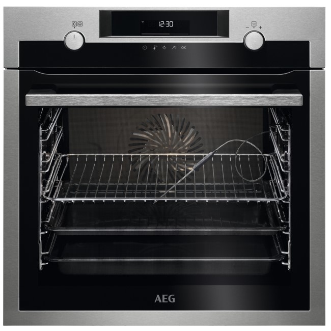 Refurbished AEG SteamBake BCE558070M 60cm Single Built In Electric Oven Stainless Steel
