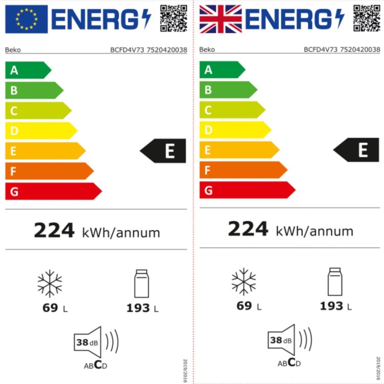 Refurbished Beko BCFD4V73 Integrated 262 Litre 70/30 Frost Free Fridge Freezer White