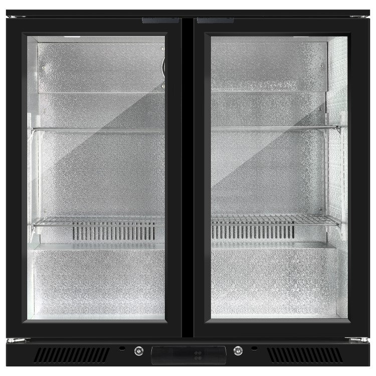 Hinged Double Door Undercounter Bottle Cooler - Back Bar Cabinet - Black - 1 Year Full Parts and Labour warranty