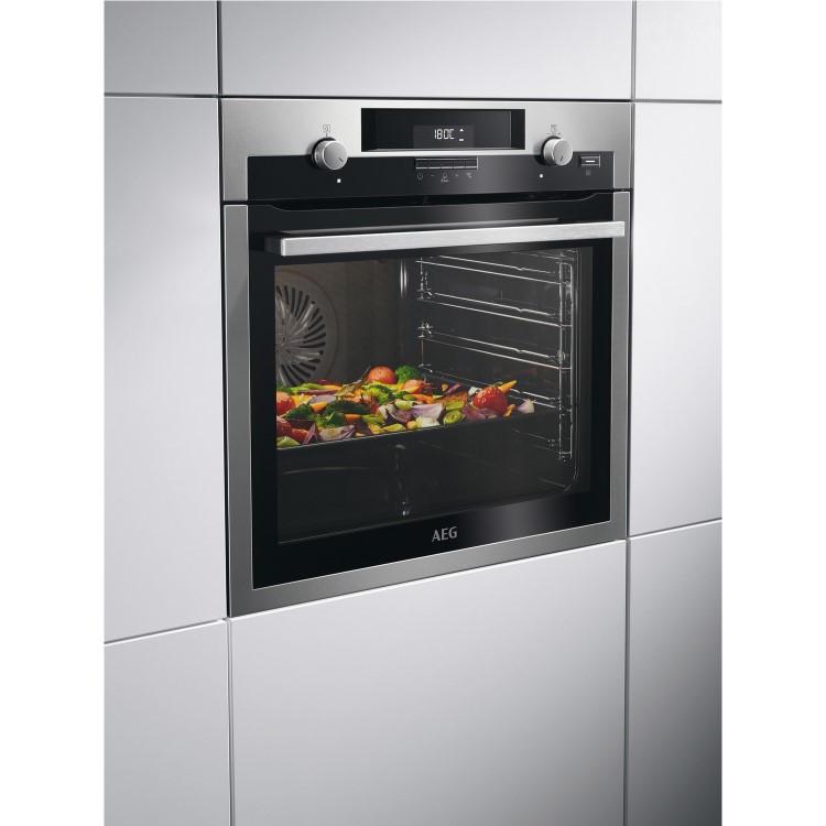 GRADE A2 - AEG BCS551020M SteamBake Multifunction Electric Single Oven Stainless Steel
