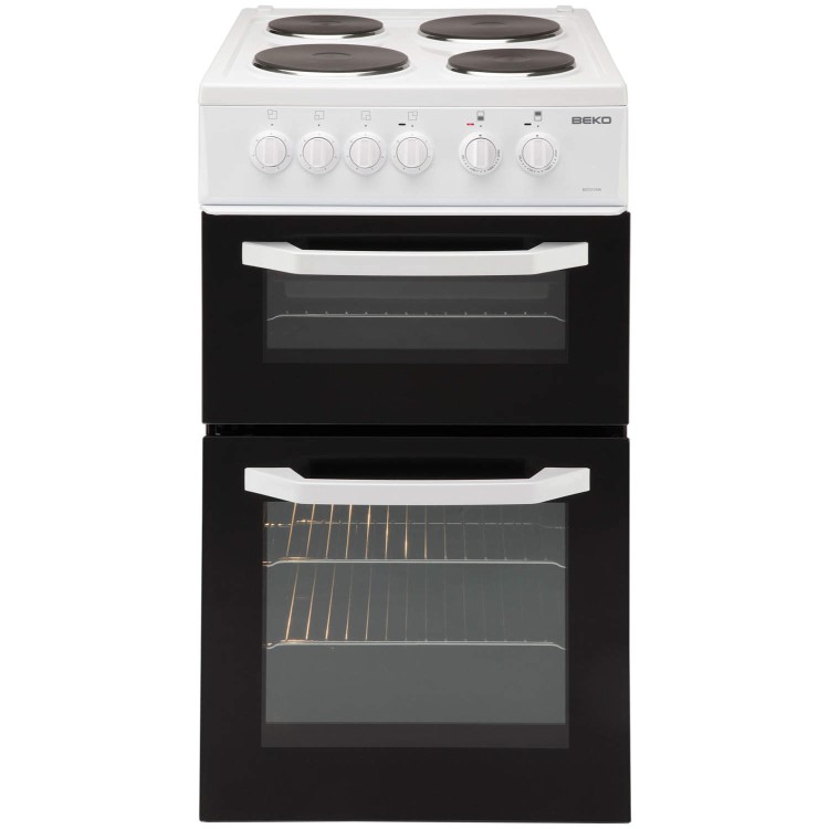 Beko BD531AW 50cm Double Cavity Electric Cooker With Solid Plate Hob - White