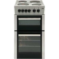 Beko BD533AS 50cm Electric Cooker with Twin Cavity and Solid Plate Hob - Silver