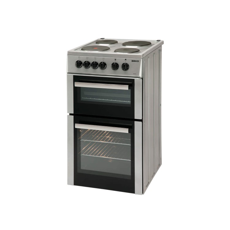 Beko BD533AS 50cm Electric Cooker with Twin Cavity and Solid Plate Hob - Silver