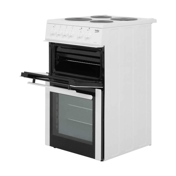 Beko BD533AW 50cm Wide Double Cavity Electric Cooker With Fan Cooking And Solid Plate Hob White