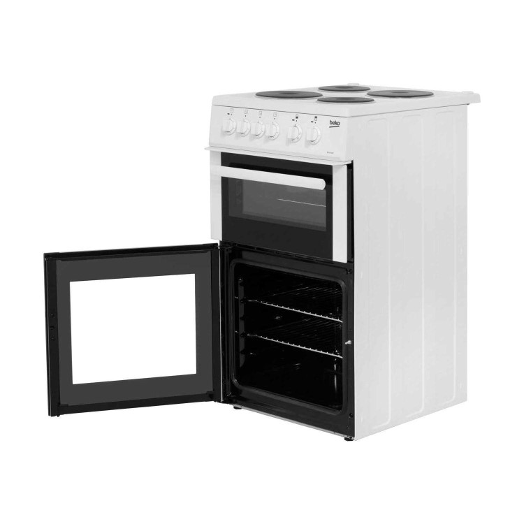 Beko BD533AW 50cm Wide Double Cavity Electric Cooker With Fan Cooking And Solid Plate Hob White