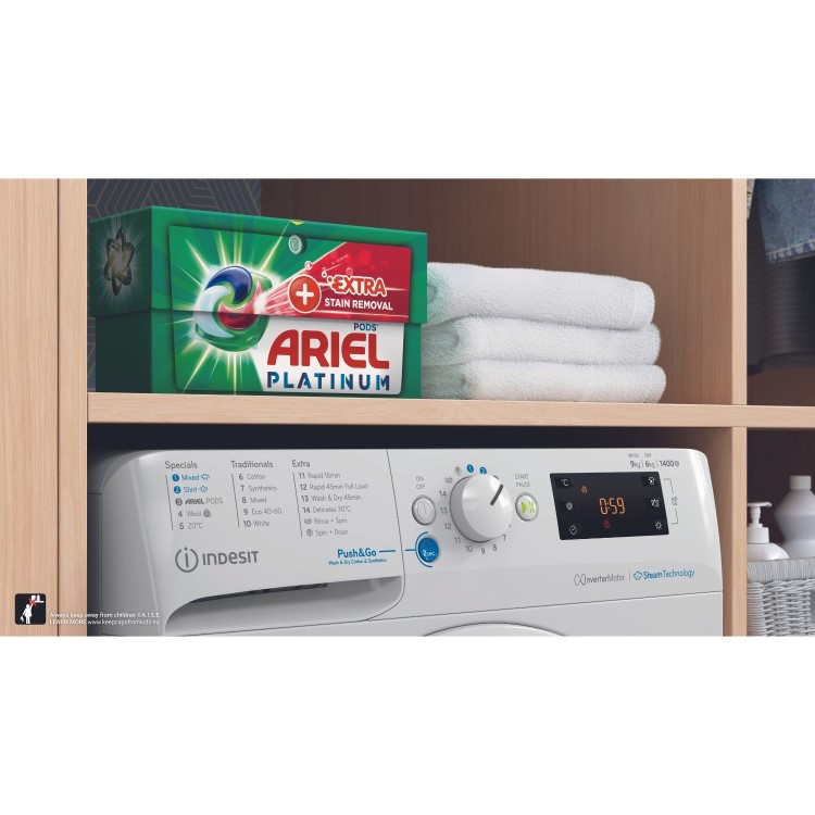 Refurbished Indesit Push&Go BDE96436WVUK Freestanding 9/6KG 1400 Spin Washer Dryer White
