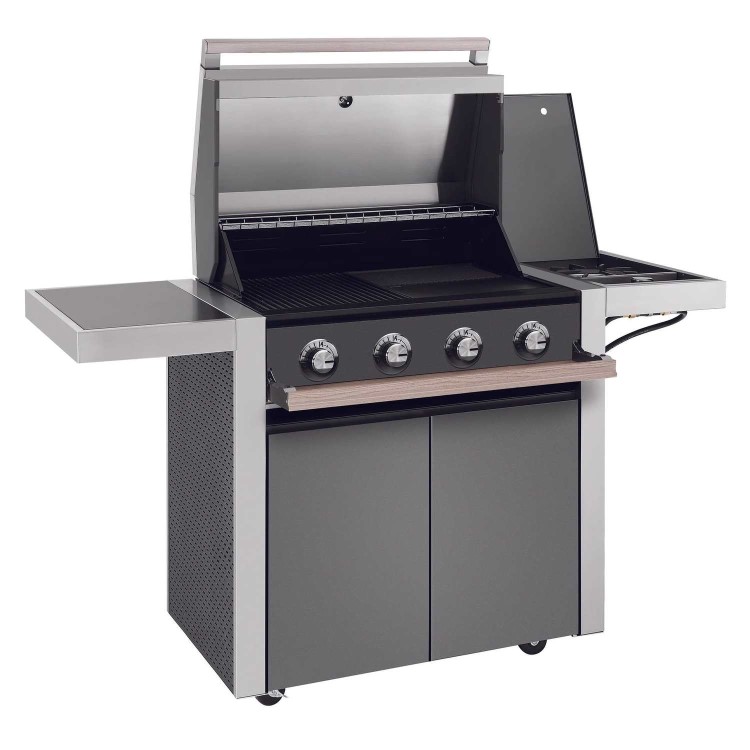 BeefEater 1500 Series - 4 Burner Gas BBQ Grill & Side Burner Trolley - Silver
