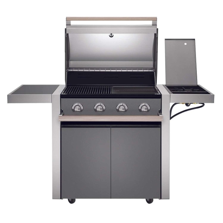 BeefEater 1500 Series - 4 Burner Gas BBQ Grill & Side Burner Trolley - Silver