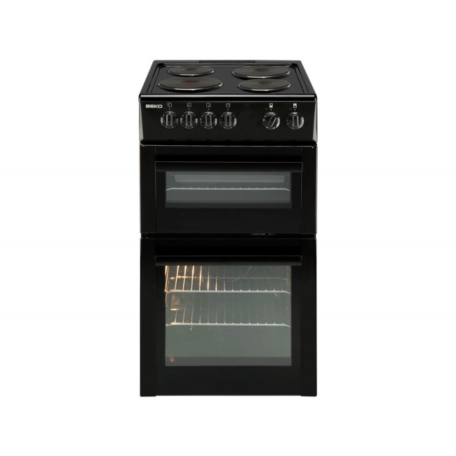Beko BDV555AK 50cm Wide Double Oven Electric Cooker With Solid Hot Plate Hob Black