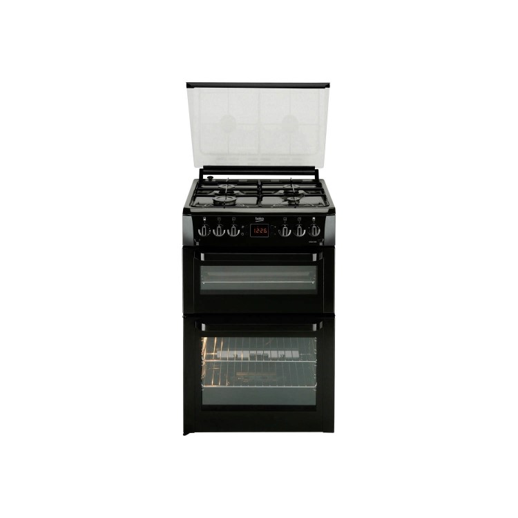 Beko BDVG697KP Double Oven 60cm Gas Cooker With Glass Lid Black