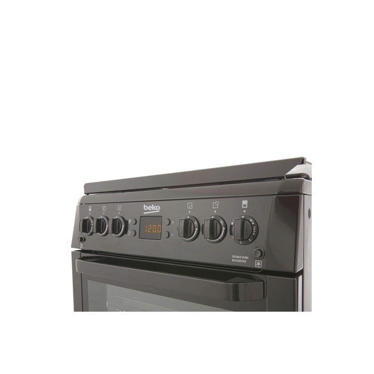 Beko BDVG697KP Double Oven 60cm Gas Cooker With Glass Lid Black
