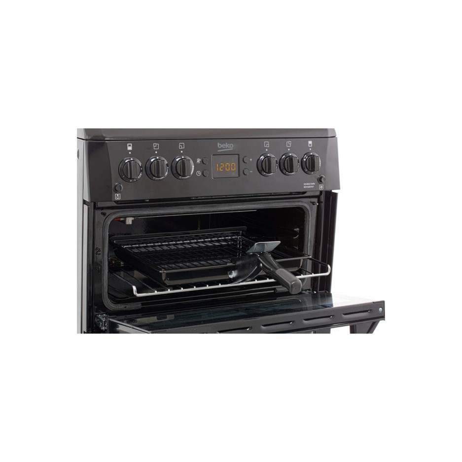 Beko BDVG697KP Double Oven 60cm Gas Cooker With Glass Lid Black