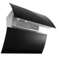 Baumatic BEO910BGL Curved Angled 90cm Chimney Cooker Hood Black Glass And Stainless Steel