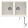 Double Bowl White Granite Inset Kitchen Sink &amp; Chrome Mixer Tap - Reginox